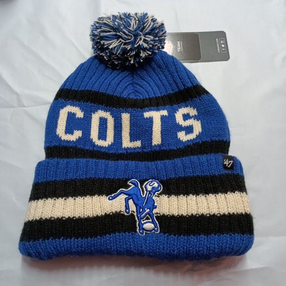 Indianapolis Colts Bering Pom Cuffed Knit Hat Blue